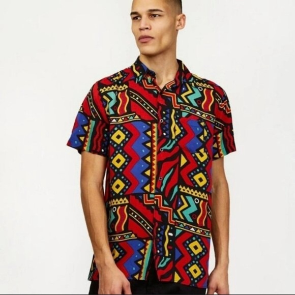 Reason Unity Allover Geometric Print Short Sleeve Shirt Size Large - Picture 1 of 7